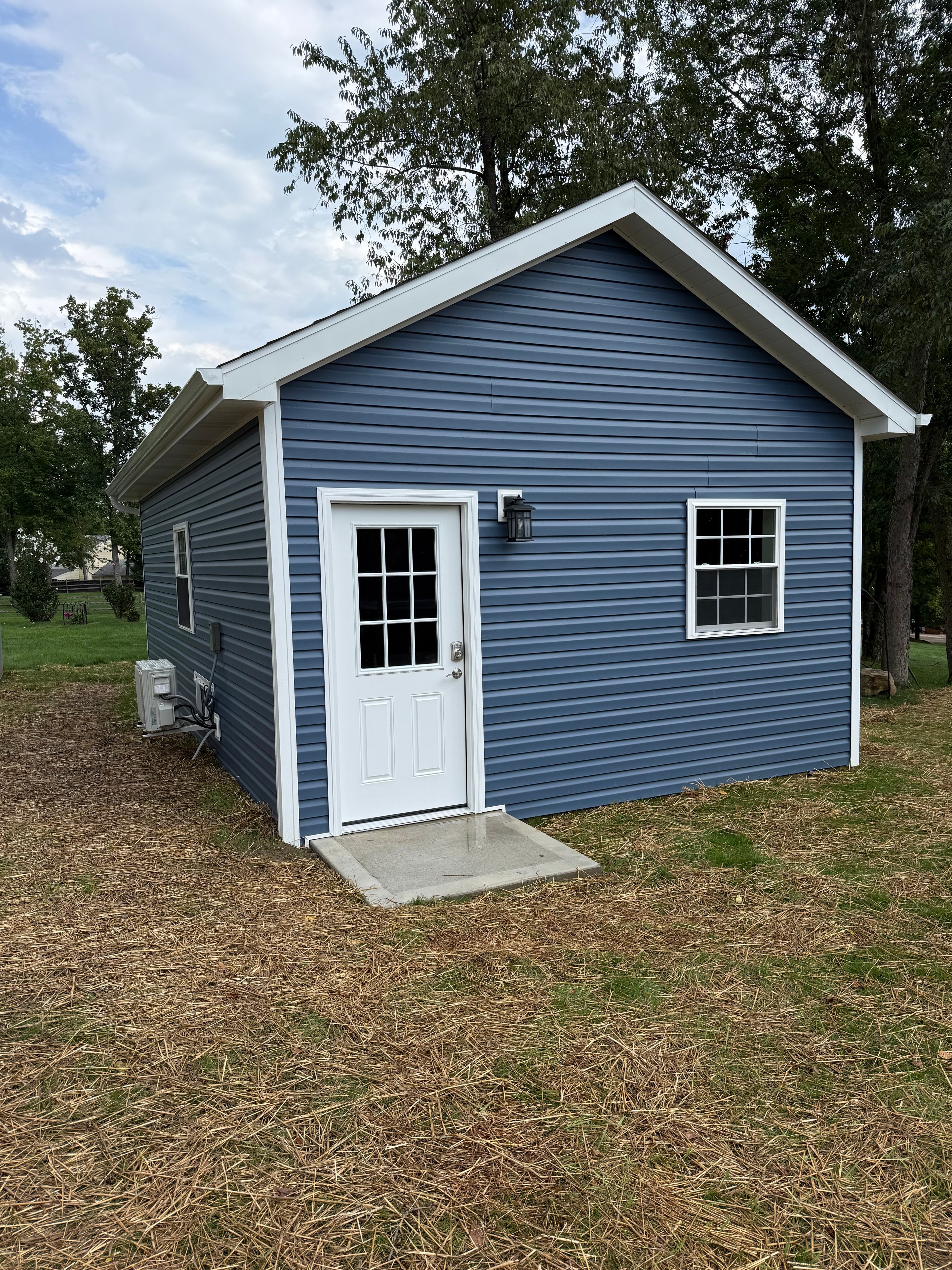 Blue metal building exterior